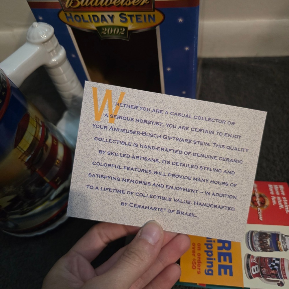 Budweiser Holiday Stein 2002 Guiding The Way Home CS529 Ceramic Mug Box COA - Picture 7 of 7